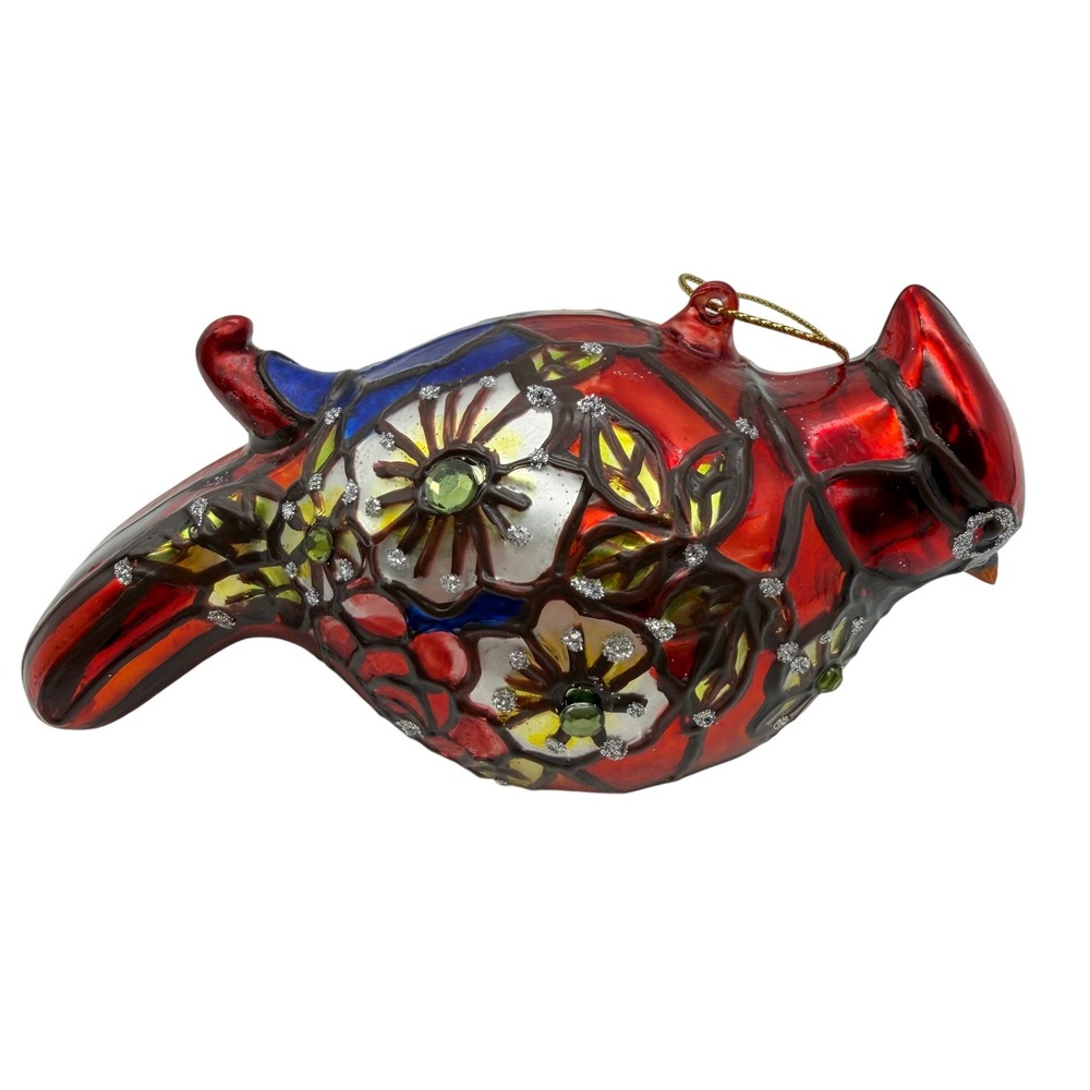 Red Cardinal Glass Christmas Christmas tree Ornament floral Stained Glass Style